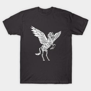 Origami Pegasus Outline on White T-Shirt